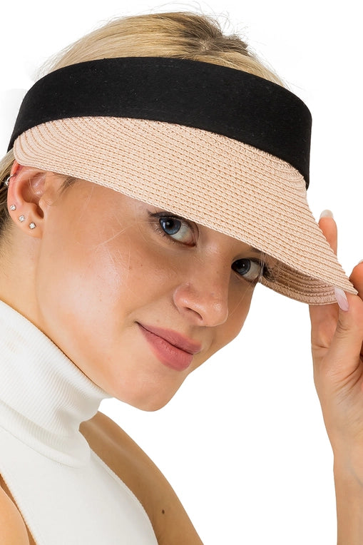 Black Band Paper Straw Velcro Back Roll-Up Sun Visor image 2