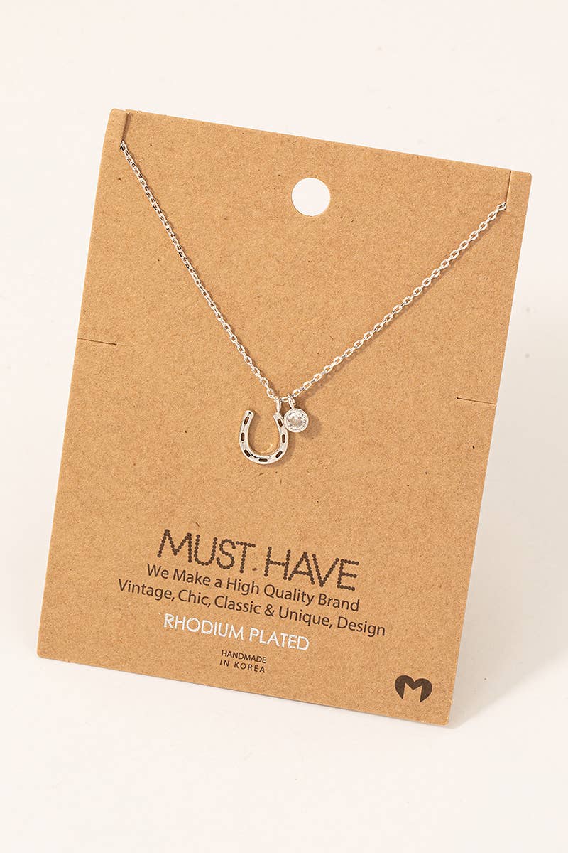 Gold Dipped Horse Shoe And Cz Charm Necklace