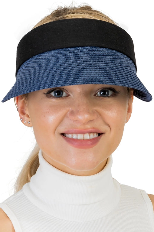 Black Band Paper Straw Velcro Back Roll-Up Sun Visor image 1