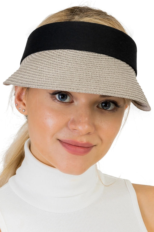 Black Band Paper Straw Velcro Back Roll-Up Sun Visor image 3