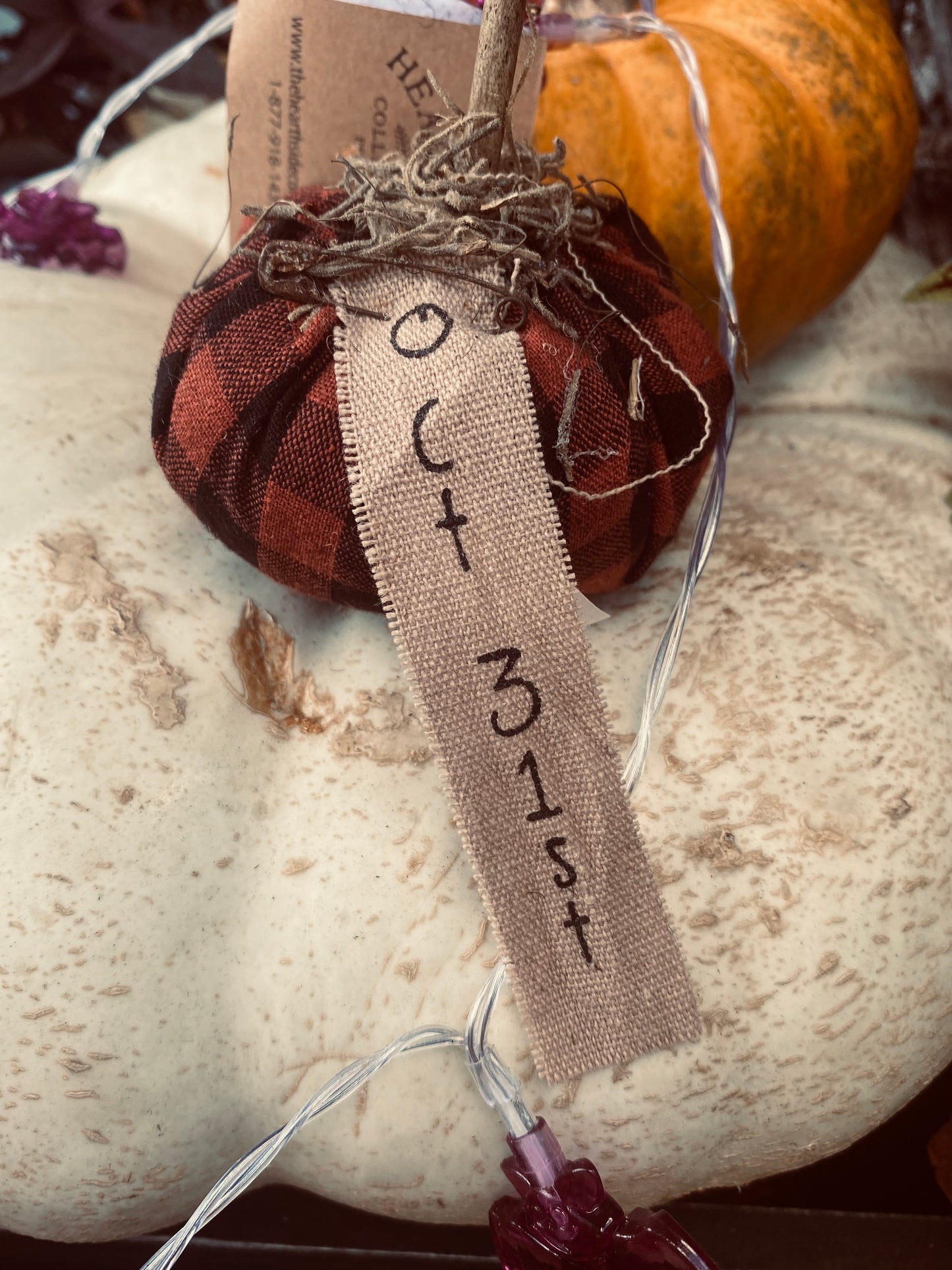 Burnt Orange & Black Stuffed "October 31st" Mini Pumpkin