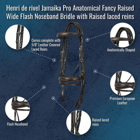 Henri de rivel Jamaika Pro Anatomical Bridle with Raised laced reins