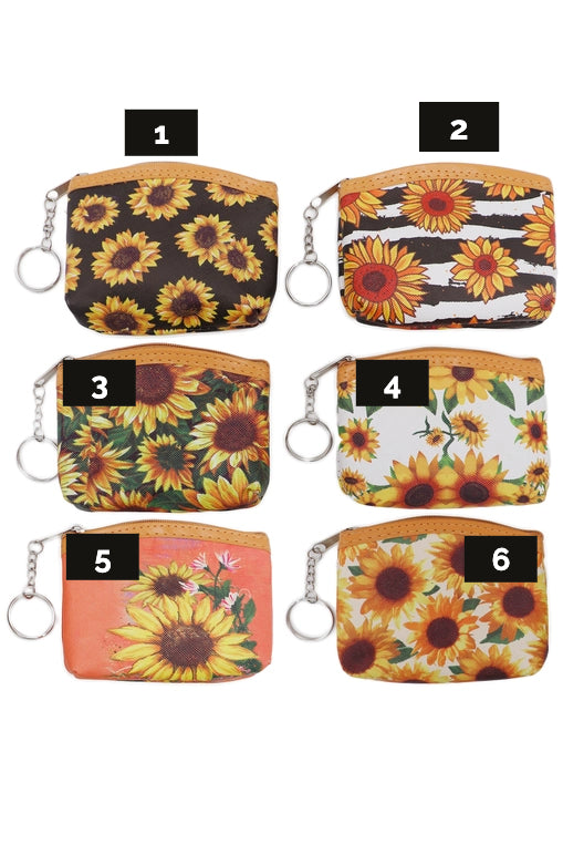 Sunflower Zippered Vegan Pu Leather Coin Purse image 1