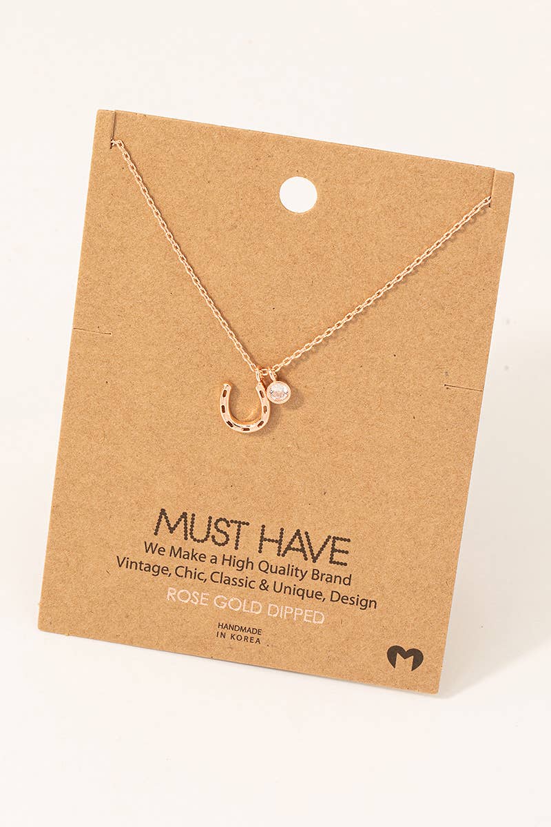 Gold Dipped Horse Shoe And Cz Charm Necklace