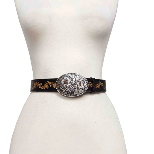 Sunflower Buckle with Vintage Floral Tooled Belt image 1