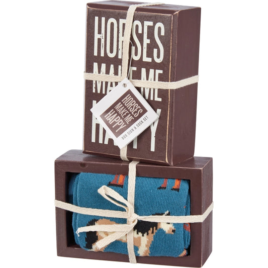 Horses Make Me Happy Box Sign and Sock Set image 1