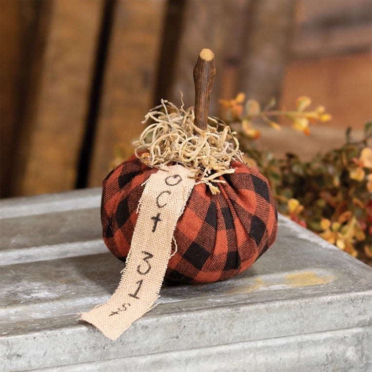 Burnt Orange & Black Stuffed "October 31st" Mini Pumpkin image 0