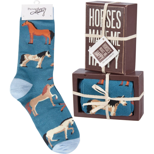 Horses Make Me Happy Box Sign and Sock Set image 0