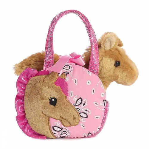 7" Plush Horse Stuffed Animal in Pink Paisley Purse image 0