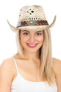 Turquoise Brown Band Concho Western Cowboy Hat image 0