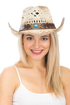 Turquoise Brown Band Concho Western Cowboy Hat image 0