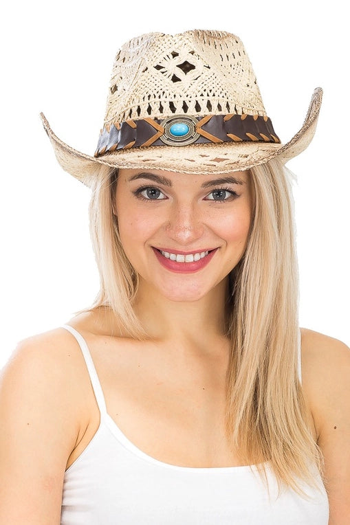 Turquoise Brown Band Concho Western Cowboy Hat image 0