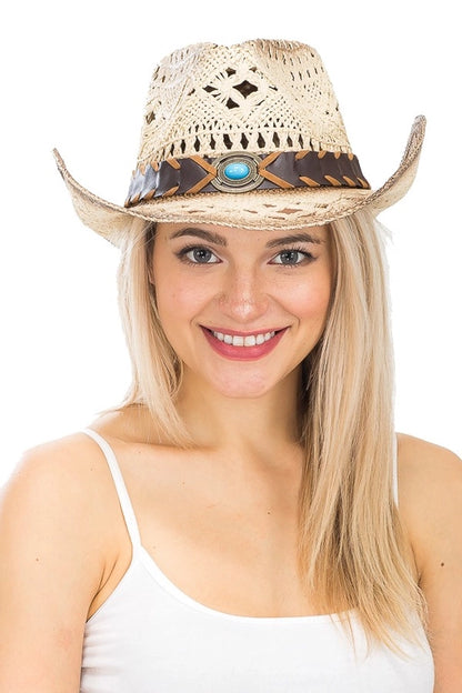 Turquoise Brown Band Concho Western Cowboy Hat image 0