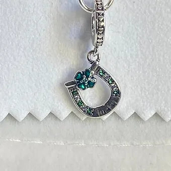 Green Horseshoe with Clover Charm image 0