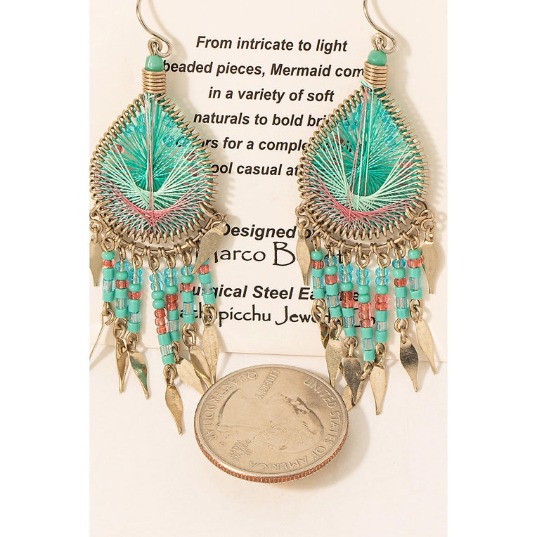 Mint Beaded Fringe Teardrop Earrings image 1