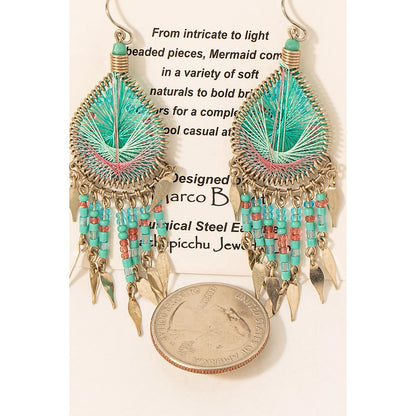 Mint Beaded Fringe Teardrop Earrings image 1