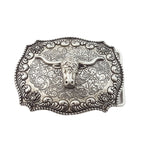 Western Antique Silver Long Horn Design Belt Buckle image 0