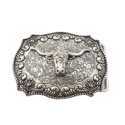 Western Antique Silver Long Horn Design Belt Buckle image 0