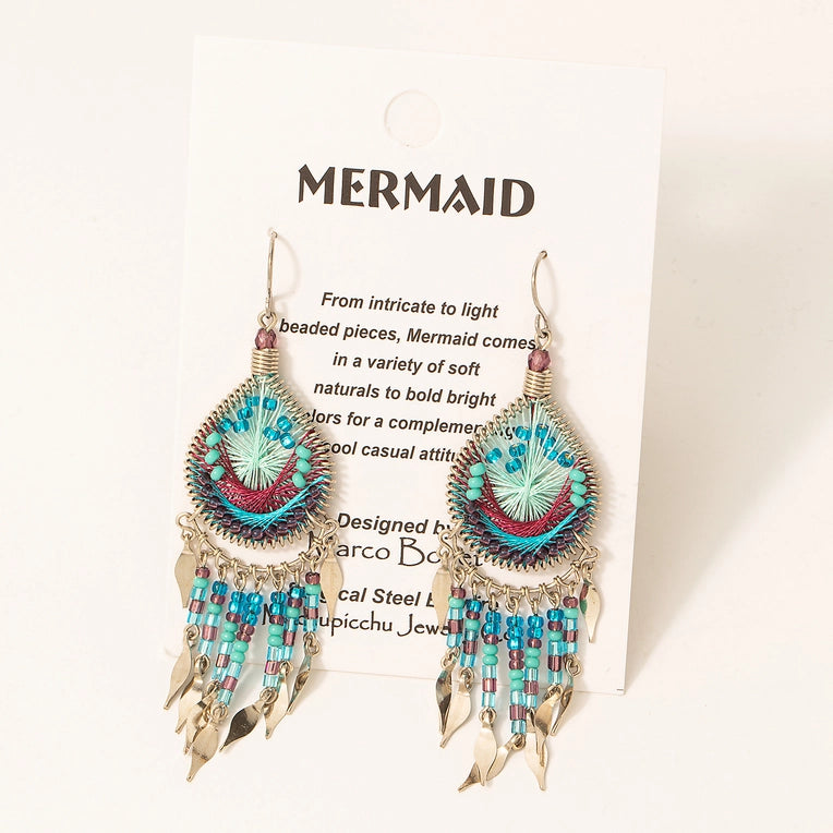 Boho Seed Beaded Fringe Teardrop Earrings image 0