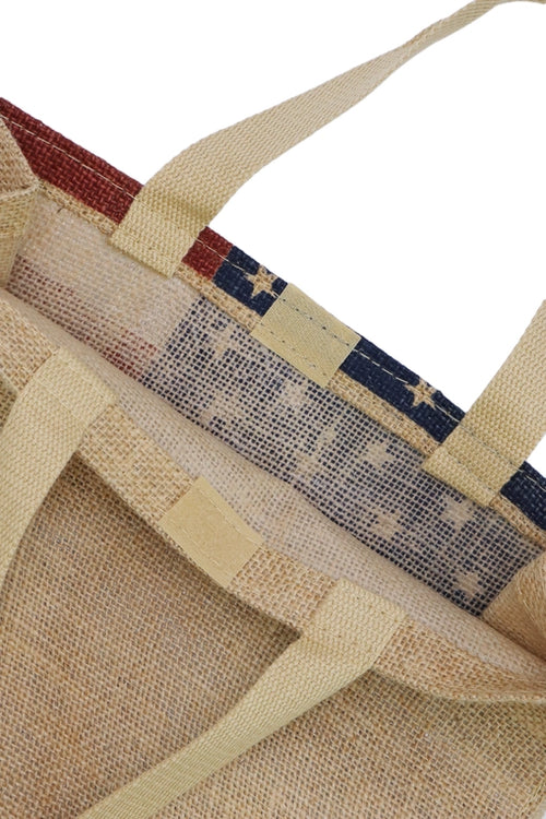 American Flag Print Burlap Box Tote Beach Bag image 1