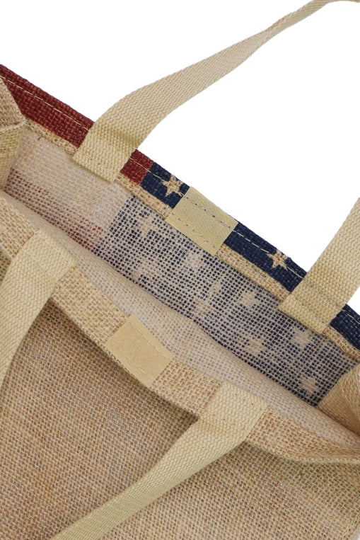 American Flag Print Burlap Box Tote Beach Bag image 1