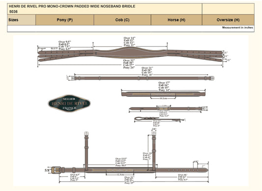 Henri de Rivel Pro Mono-Crown Padded Wide Noseband Bridle