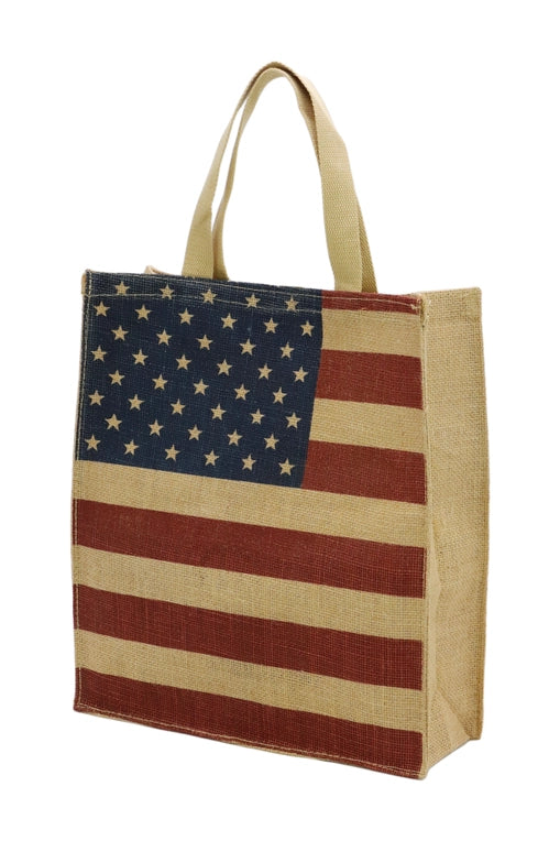 American Flag Print Burlap Box Tote Beach Bag image 0