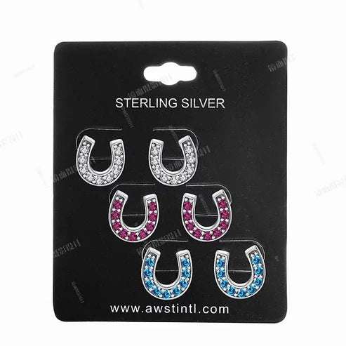 Sterling Silver Crystal Horse Shoes Earrings image 0