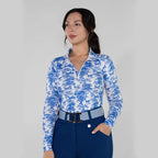 Dapplebay Equestrian Toile 1/4 Zip Light Riding Top - Long Sleeve-Blue/White