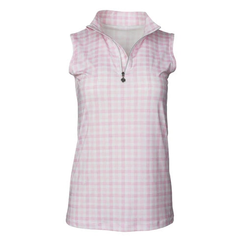 Gingham 1/4 Zip Riding Top Sleeveless