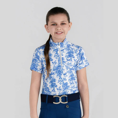 Dapplebay Kids Blue Equestrian Toile 1/4 Zip - Short Sleeve