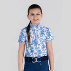 Dapplebay Kids Blue Equestrian Toile 1/4 Zip - Short Sleeve