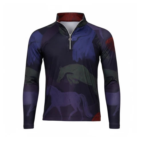 Dapplebay Kids Abstract Horses 1/4 Zip LS Riding Top-Purple Dusk