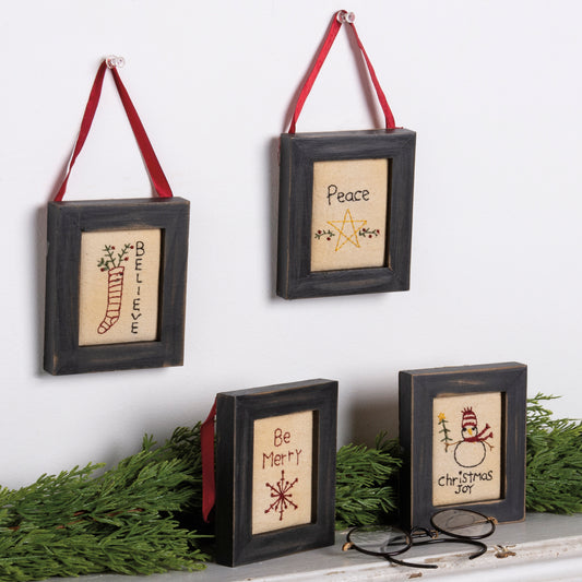 Be Merry, Believe, Peace, Christmas Stitched set of 4 image 0