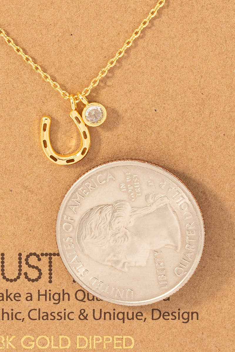 Gold Dipped Horse Shoe And Cz Charm Necklace
