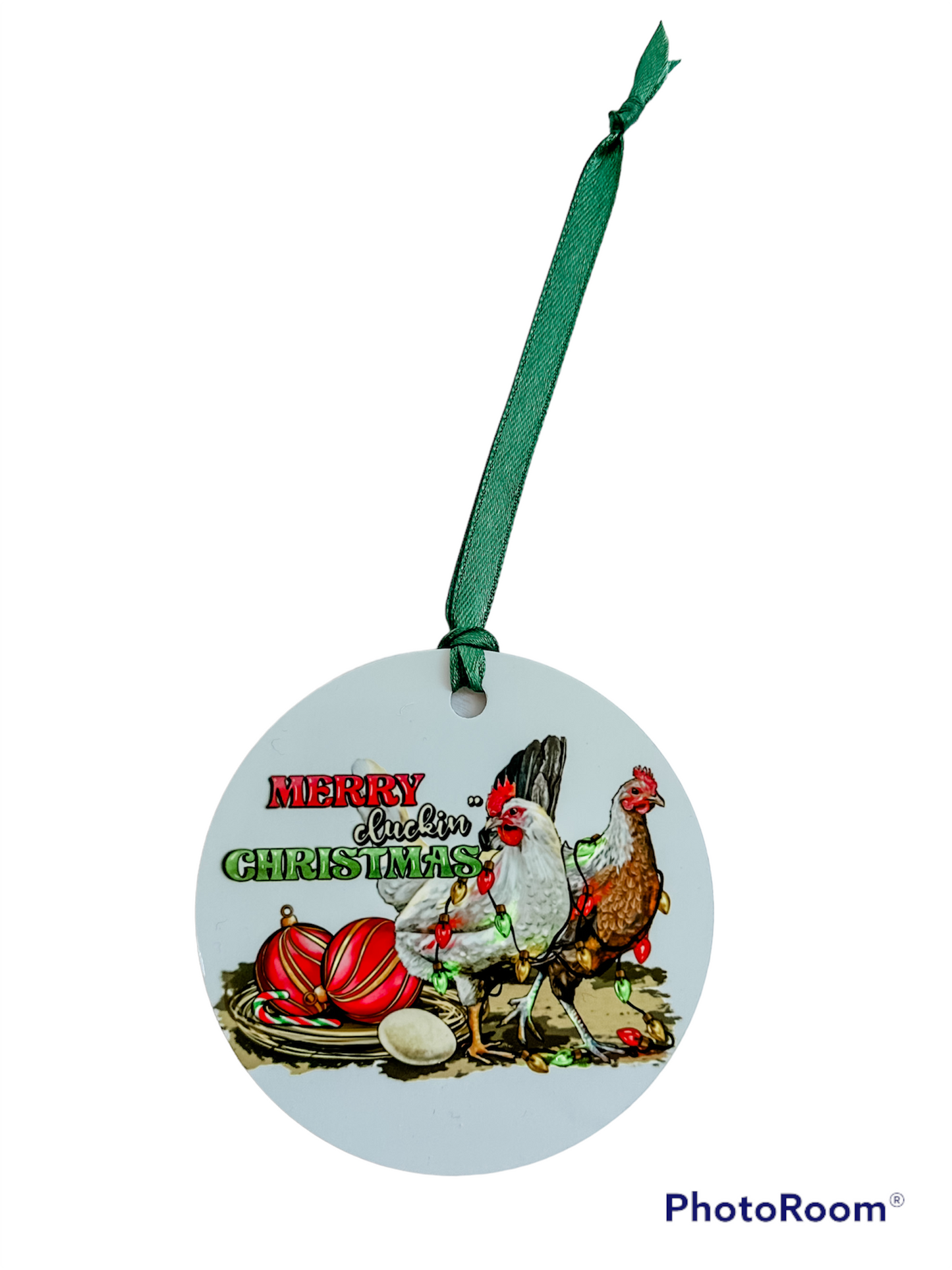 Christmas Ornament - Chickens "Merry Cluckin Christmas"