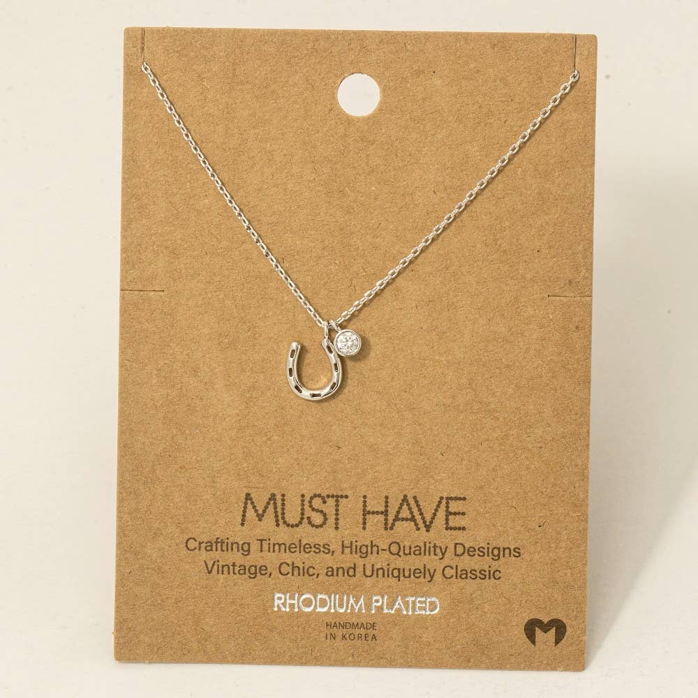 Gold Dipped Horse Shoe And Cz Charm Necklace