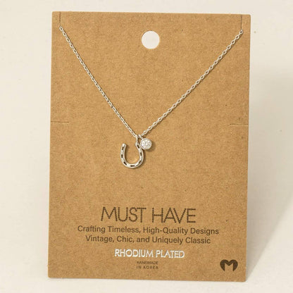 Gold Dipped Horse Shoe And Cz Charm Necklace