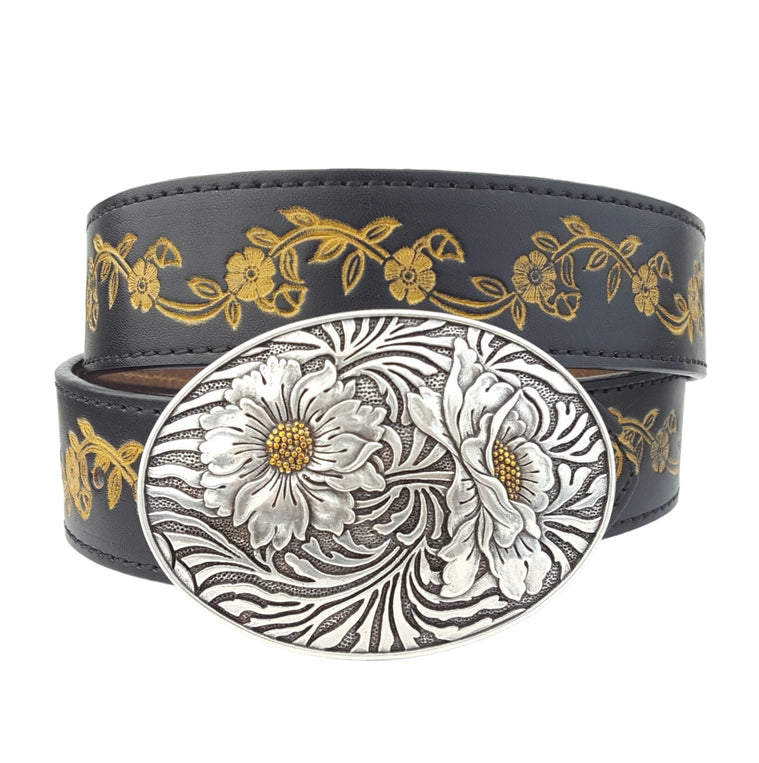 Sunflower Buckle with Vintage Floral Tooled Belt image 0