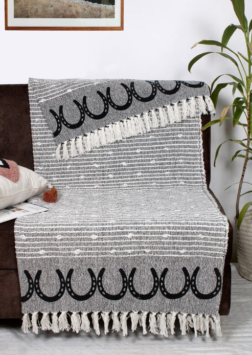 AWST Int'l Cotton Throw Horseshoes Blanket  image 1