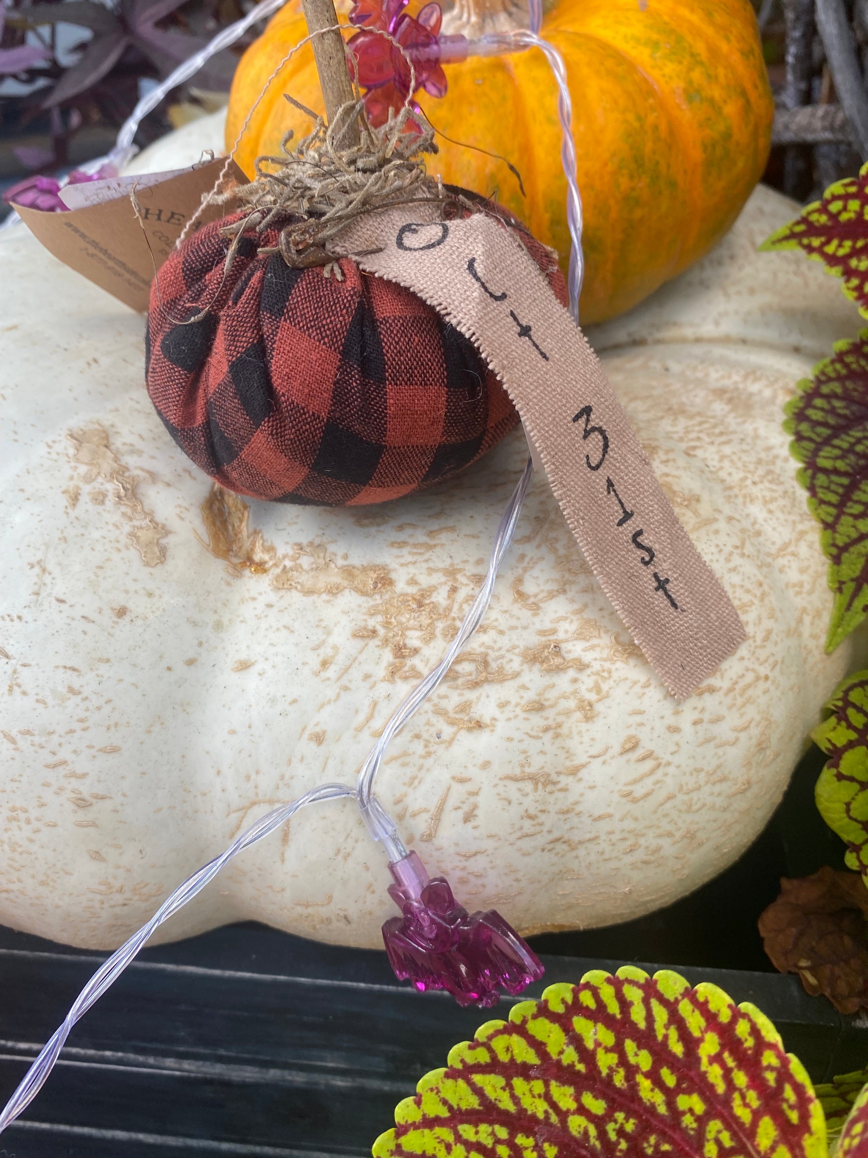 Burnt Orange & Black Stuffed "October 31st" Mini Pumpkin