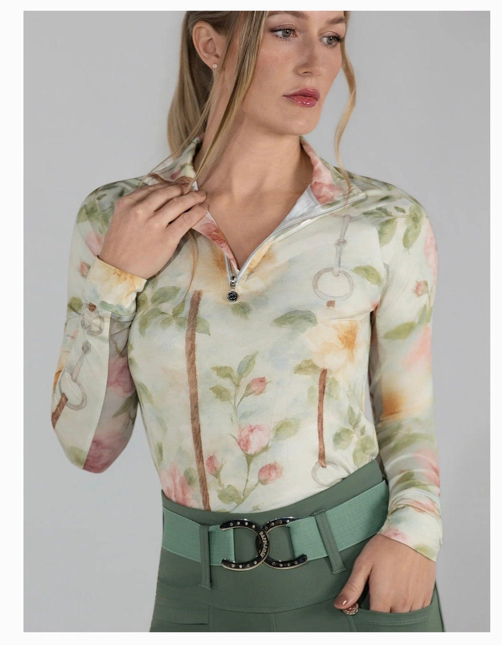Dapplebay Vintage Floral 1/4 Zip LS Riding Top