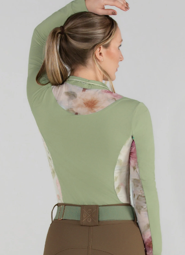 Dapplebay Grace 1/4 Zip LS Riding Top-Sage/Vintage Floral