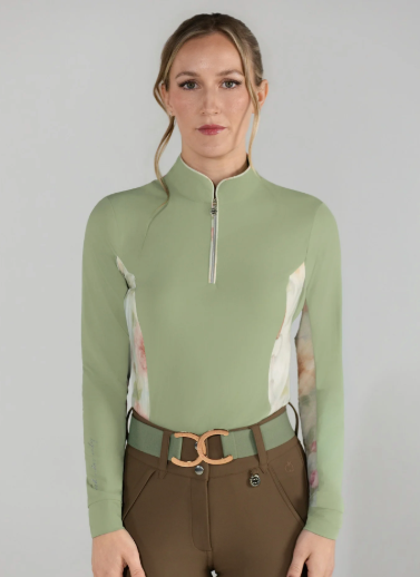 Dapplebay Grace 1/4 Zip LS Riding Top-Sage/Vintage Floral