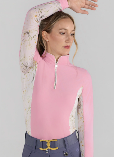 Dapplebay Grace 1/4 Zip LS Riding Top-Light Pink/Dragon Fly Meadow
