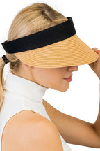 Black Band Paper Straw Velcro Back Roll-Up Sun Visor image 0