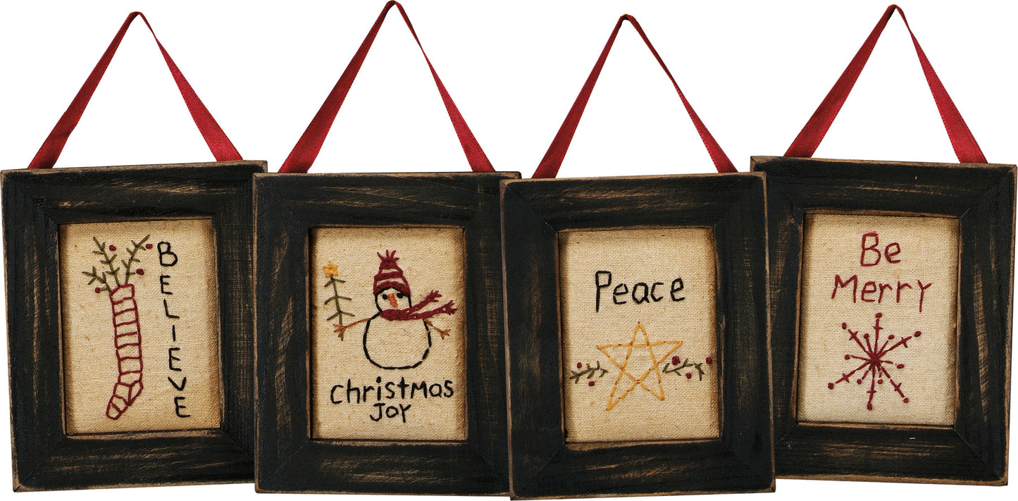 Be Merry, Believe, Peace, Christmas Stitched set of 4 image 1