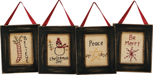 Be Merry, Believe, Peace, Christmas Stitched set of 4 image 1