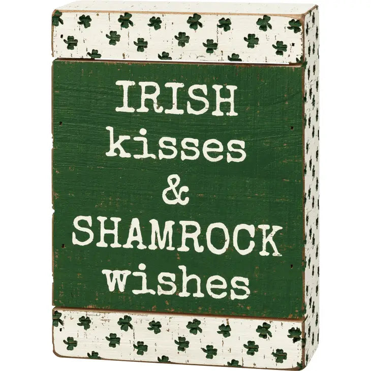 Irish Kisses & Shamrock Wishes Slat Box Sign image 0
