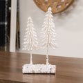 Heavy Flocked White Pine Tree Pair On Log image 0